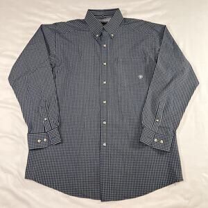 Ariat Pro Series Shirt Mens Size L Blue Plaid Stretch Button Down Western Cowboy